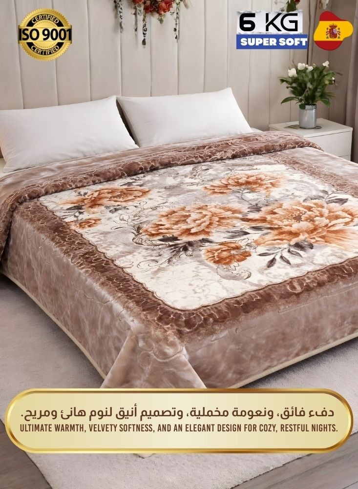 بريميم بطانية بيج زهرية فائقة النعومة بوزن ٦ كيلوجرامات – بطانية فاخرة سميكة ودافئة من فرو المنك لفصل الشتاء - Image 2